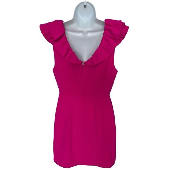 DO+BE Magenta V-Neck Ruffled Shoulder Dress Size M. - Picture 2 of 9